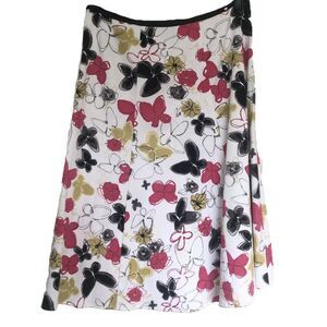 Vintage Y2K Butterfly Skirt A Line White Pink Black Size 8